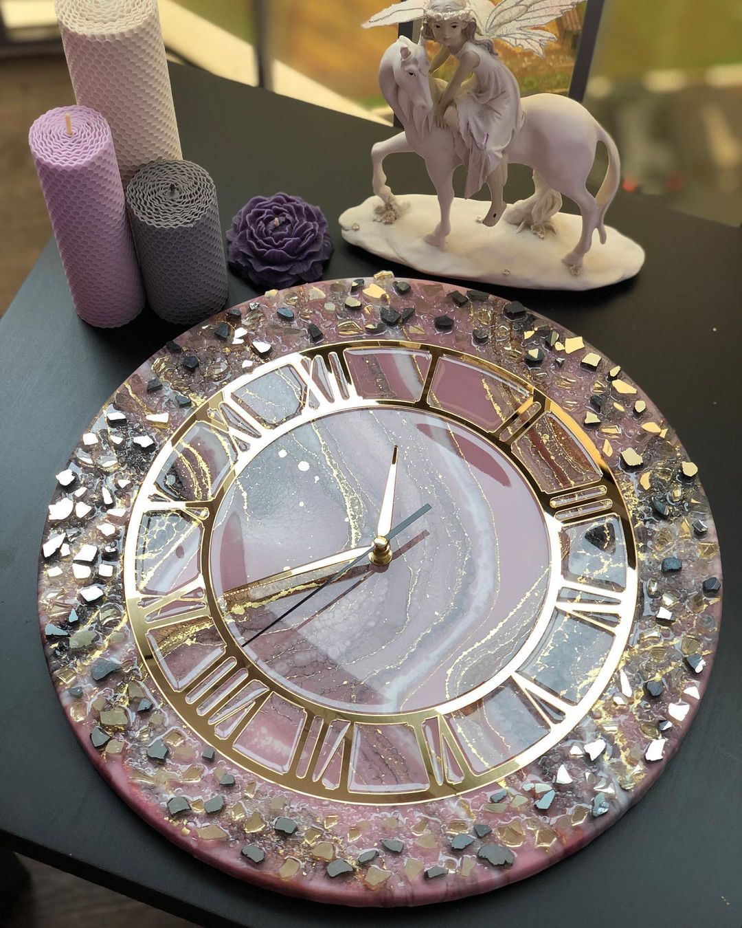 Charm Pink Texture with Glass Resin Large Wall Clock (27 Inches)