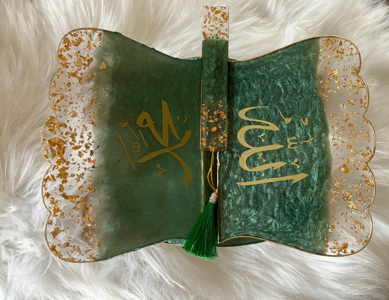 Green Gold Quran Book Holder Resin (Rehal)