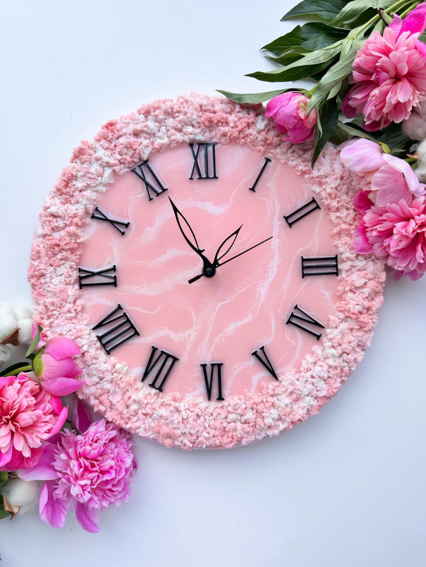 Rose Pink with White Feel The luxury Resinart Resin Wall Clock