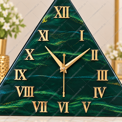 Close-Up of Green Marble-Effect Resin Wall Clock with Gold Details