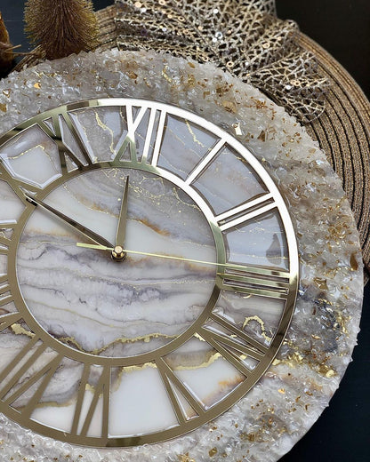 Cream Stone With Gold Flames Resin Wall Clock