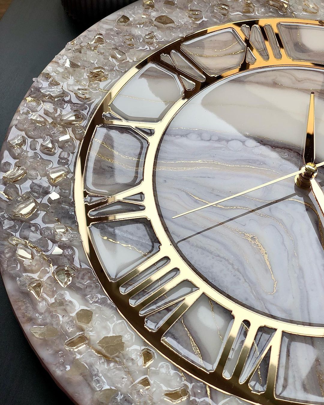 Cream Stone With Gold Effect Resin Wall Clock