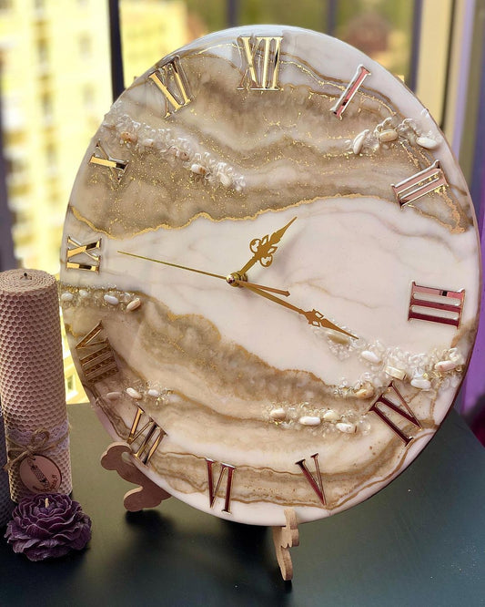 Pearl sand with Gold Effect Resin Wall Clock