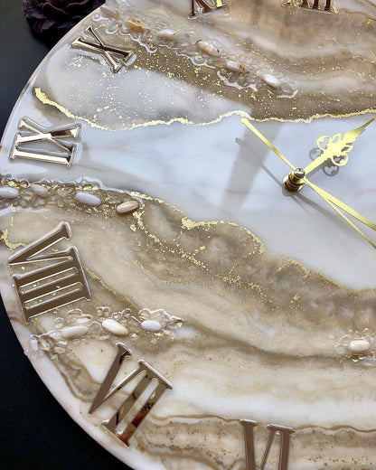 Pearl sand with Gold Effect Resin Wall Clock