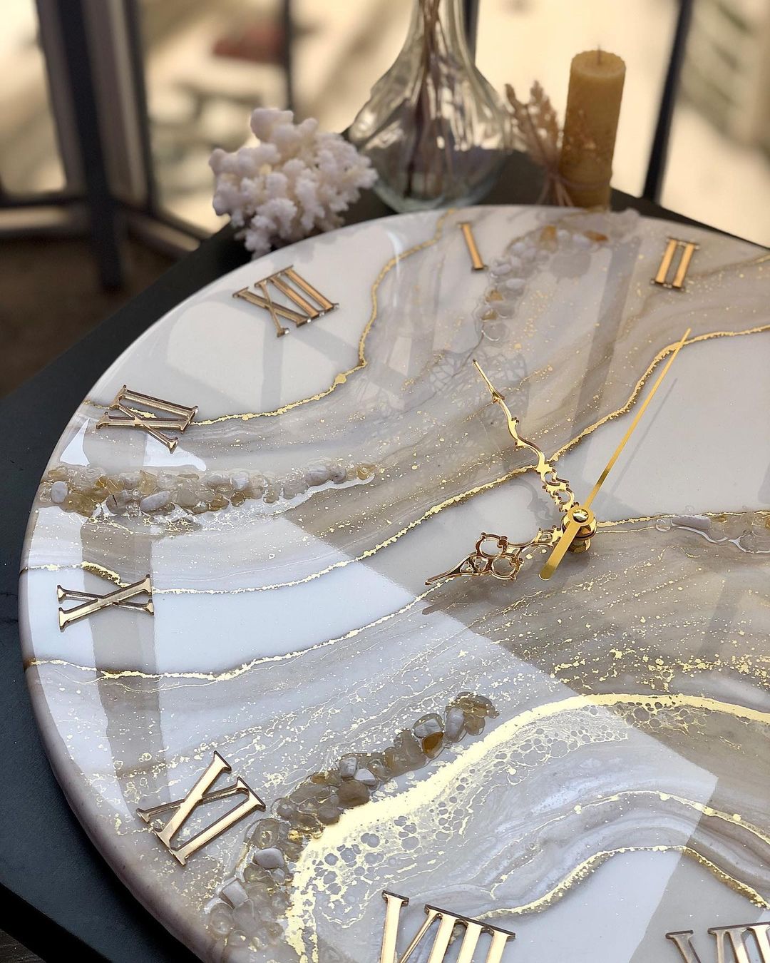 Cream Marble with Gold texture Resin wall Clock