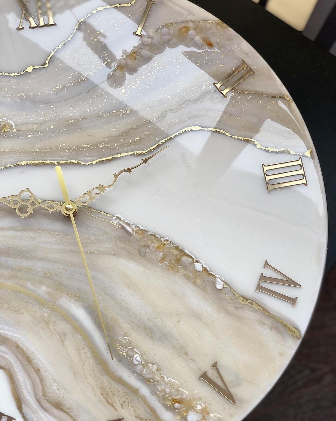 Cream Marble with Gold texture Resin wall Clock