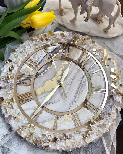 Pearl Design with Glass and Golden Effect Resin Wall Clock