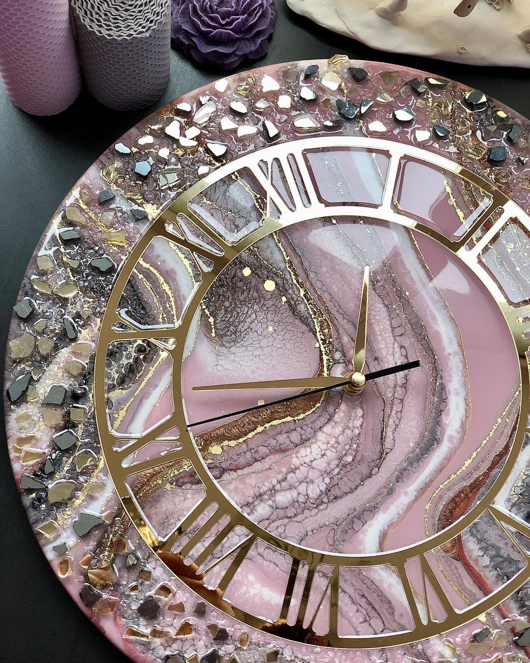 Charm Pink Texture with Glass Resin Wall Clock