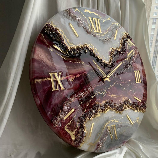 Cream Stone With velvet Red Resin Wall Clock