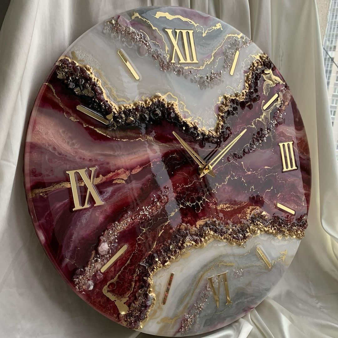 Cream Stone With velvet Red Resin Wall Clock