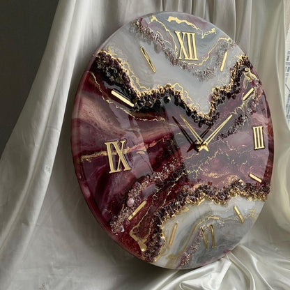 Cream Stone With velvet Red Resin Wall Clock