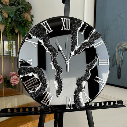 Black with Silver The Luxury Resin art Resin wall Clock