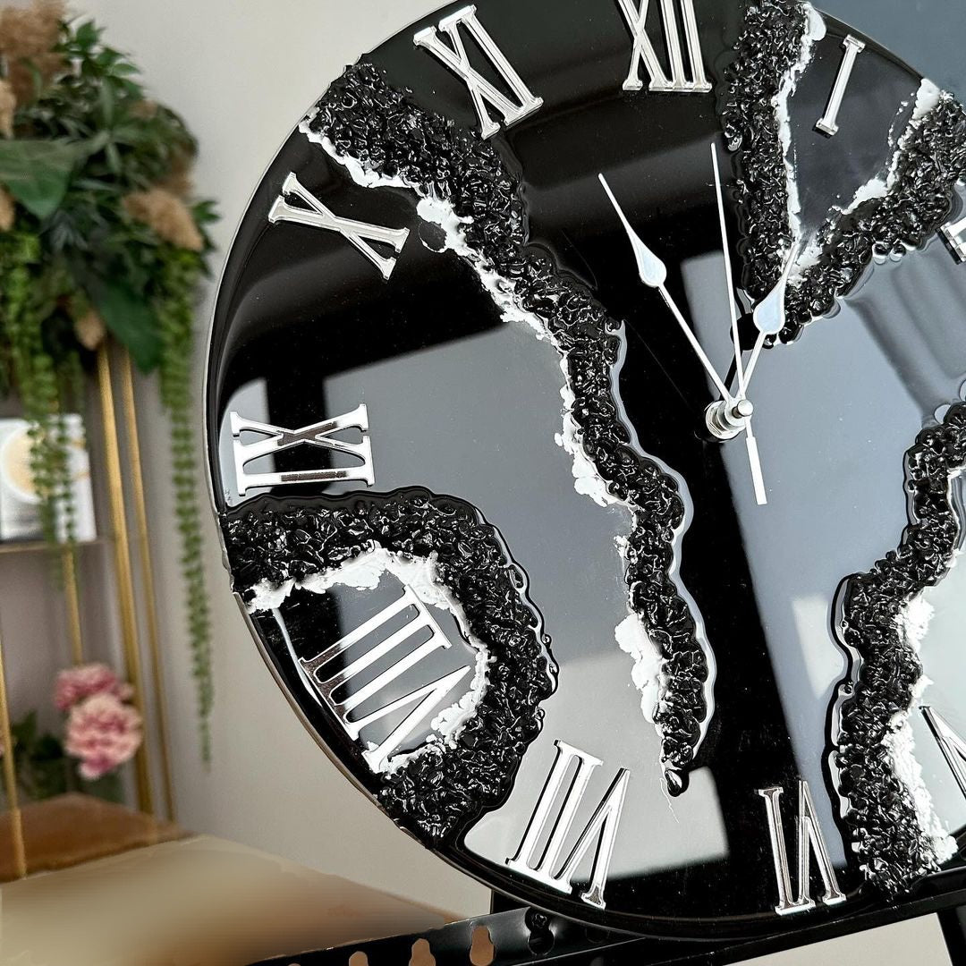 Black with Silver The Luxury Resin art Resin wall Clock