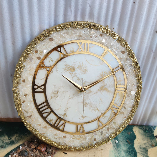 Cream Stone With Gold Border Resin Wall Clock