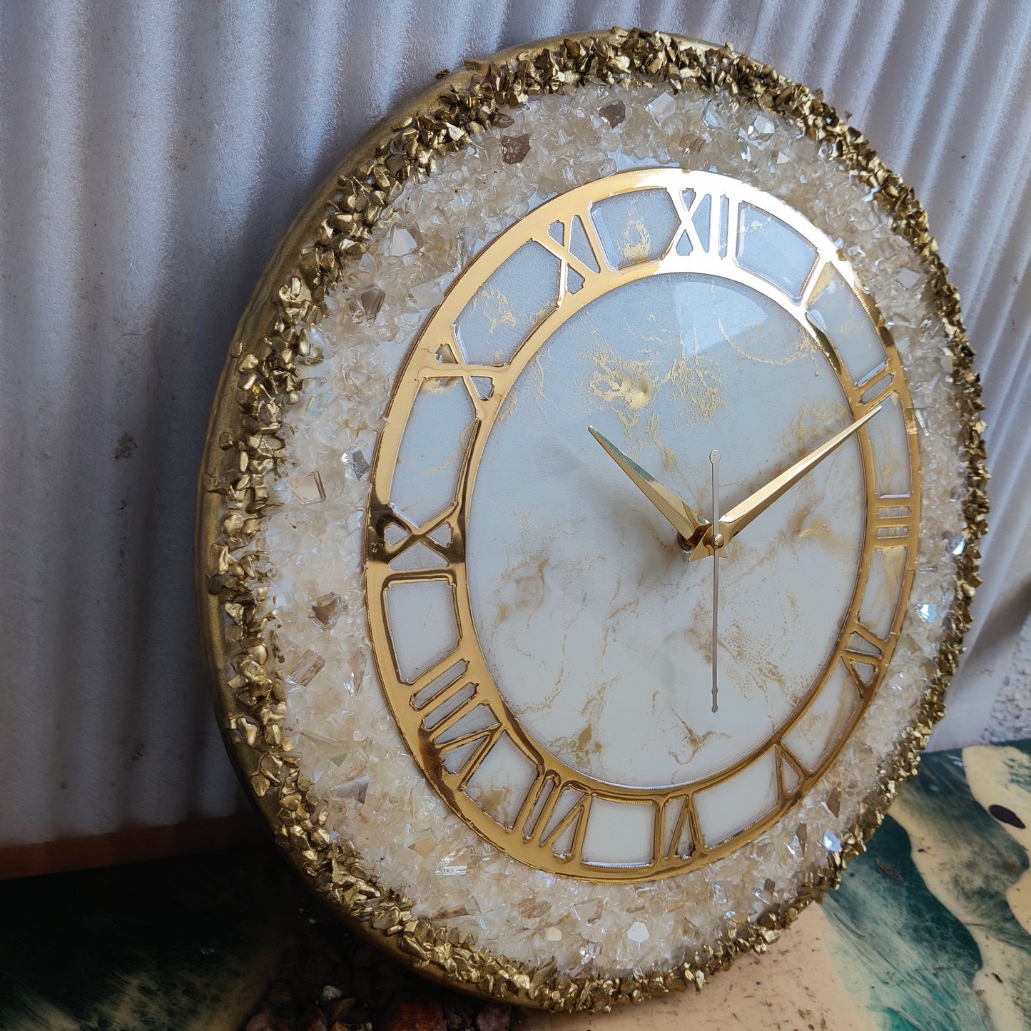 Cream Stone With Gold Border Resin Wall Clock