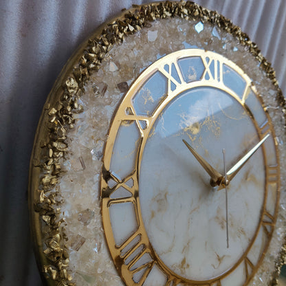 Cream Stone With Gold Border Resin Wall Clock