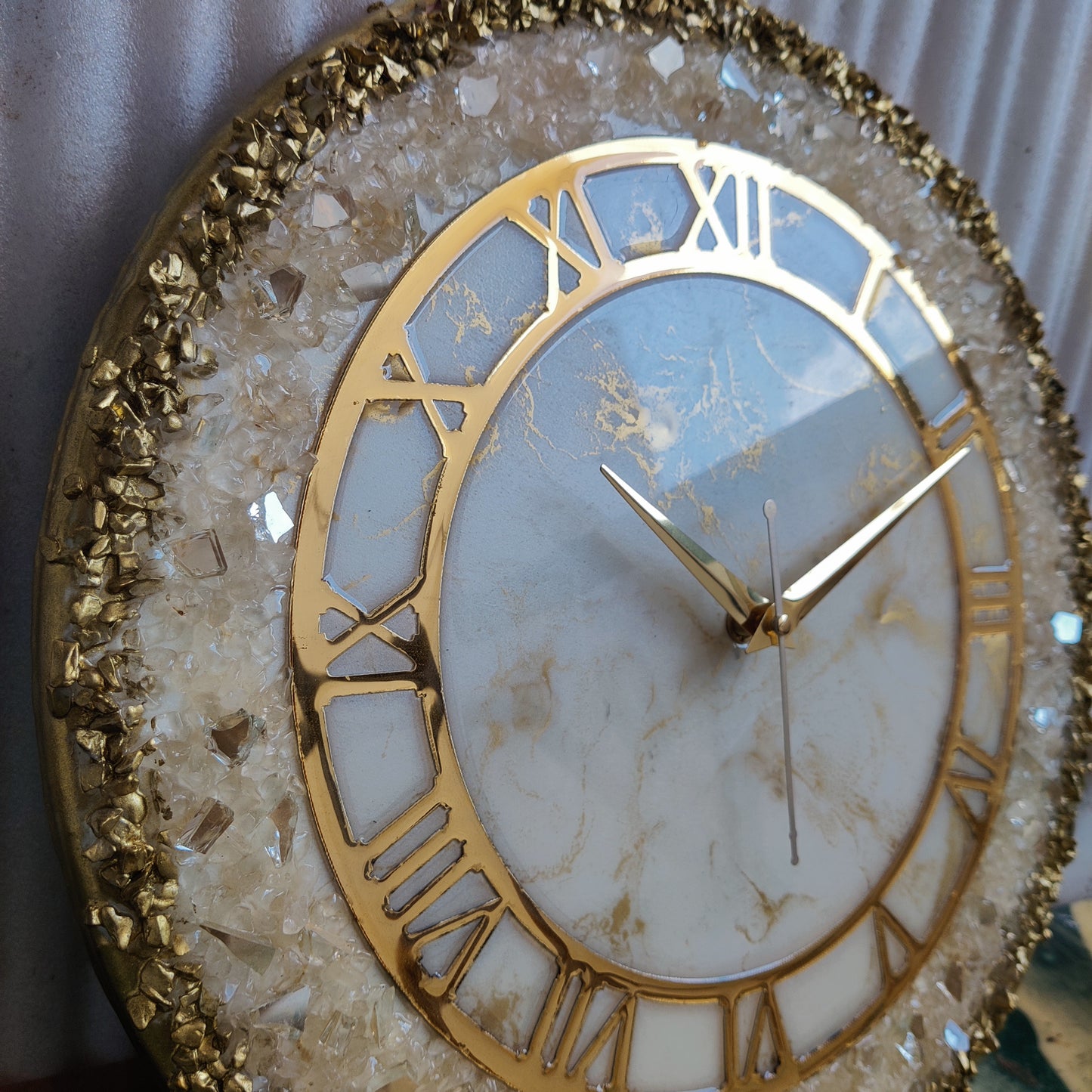 Cream Stone With Gold Border Resin Wall Clock