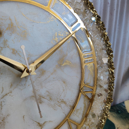 Cream Stone With Gold Border Resin Wall Clock