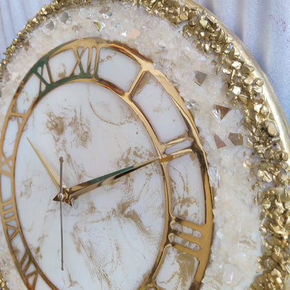 Cream Stone With Gold Border Resin Wall Clock