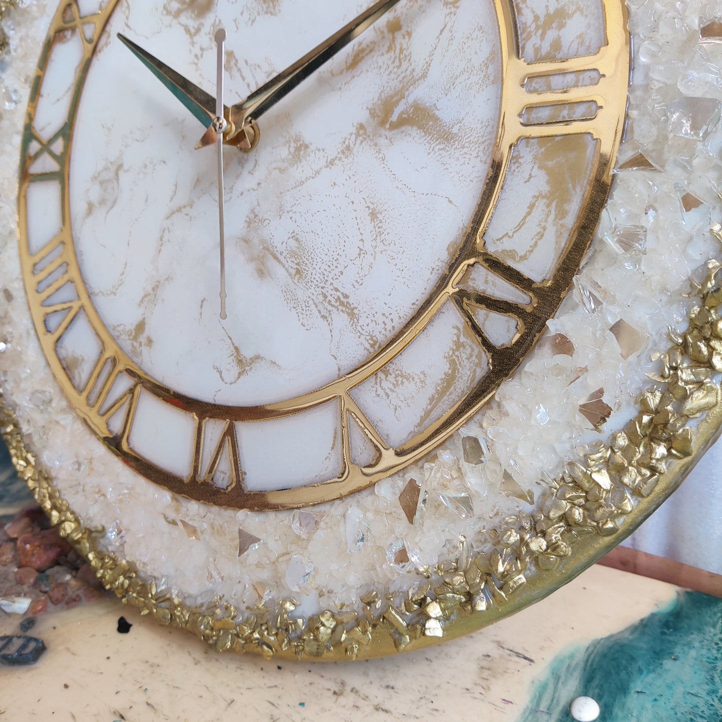 Cream Stone With Gold Border Resin Wall Clock