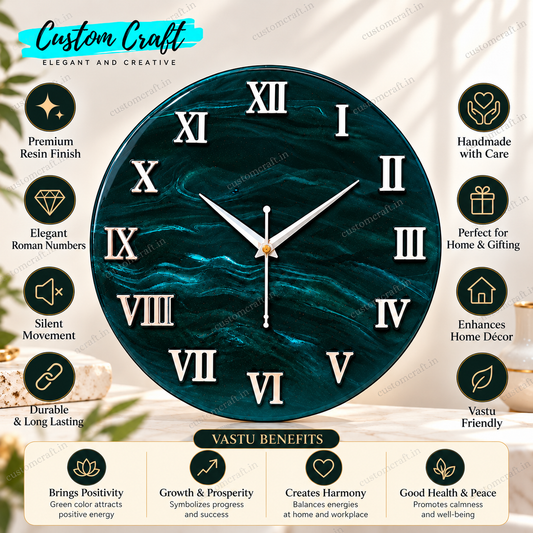 Green Roman Number Resin Wall Clock for luxury home decor