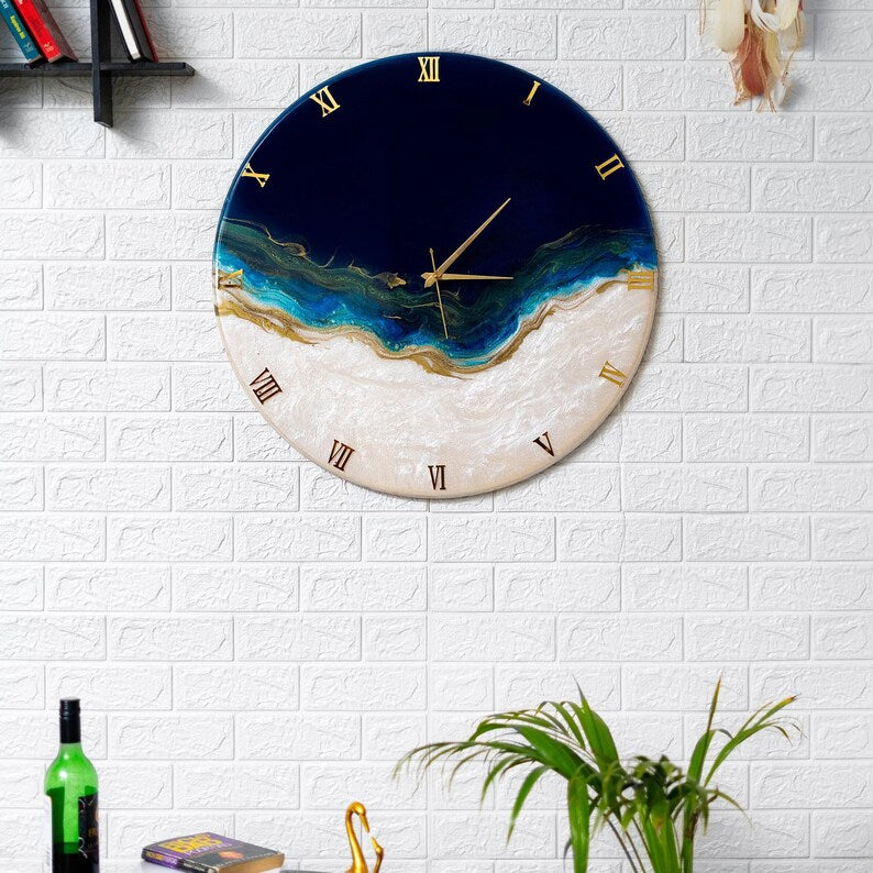 Royal Elegant Blue Resin Wall Clock