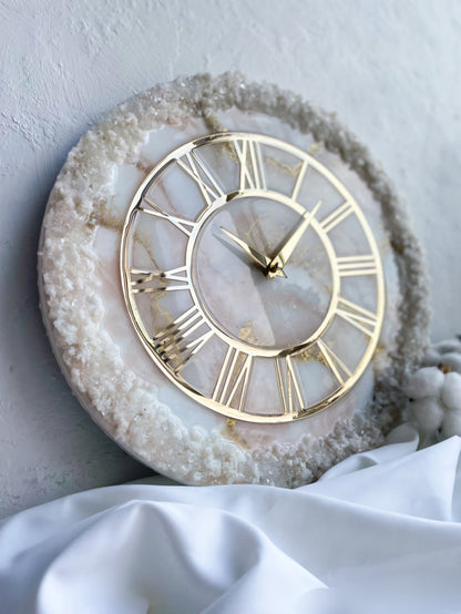 Cream Stone Art piece With Gold Flames Resin Wall Clock