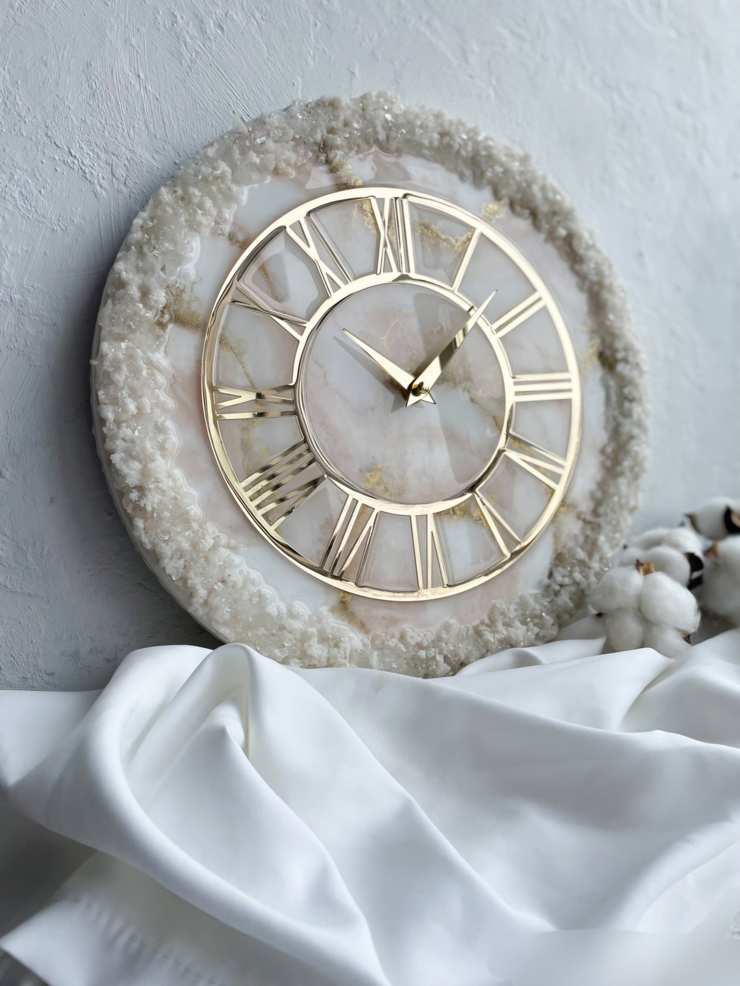 Cream Stone Art piece With Gold Flames Resin Wall Clock