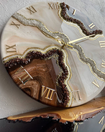 Brown with Cream and pearl stones Resin Wall Clock