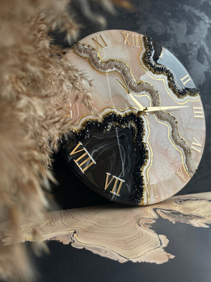 Black with Gold and silver stones Resin Wall Clock