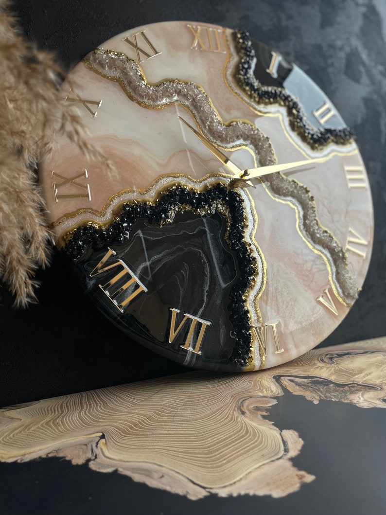 Black with Gold and silver stones Resin Wall Clock