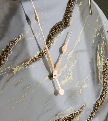 Cream Marble with Gold texture and  Gold Stones Wall Art Resin wall Clock