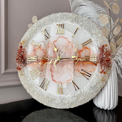 Elegant Snow White with orange The luxury Resinart Resin Wall Clock