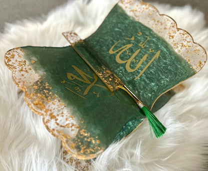 Green Gold Quran Book Holder Resin (Rehal)