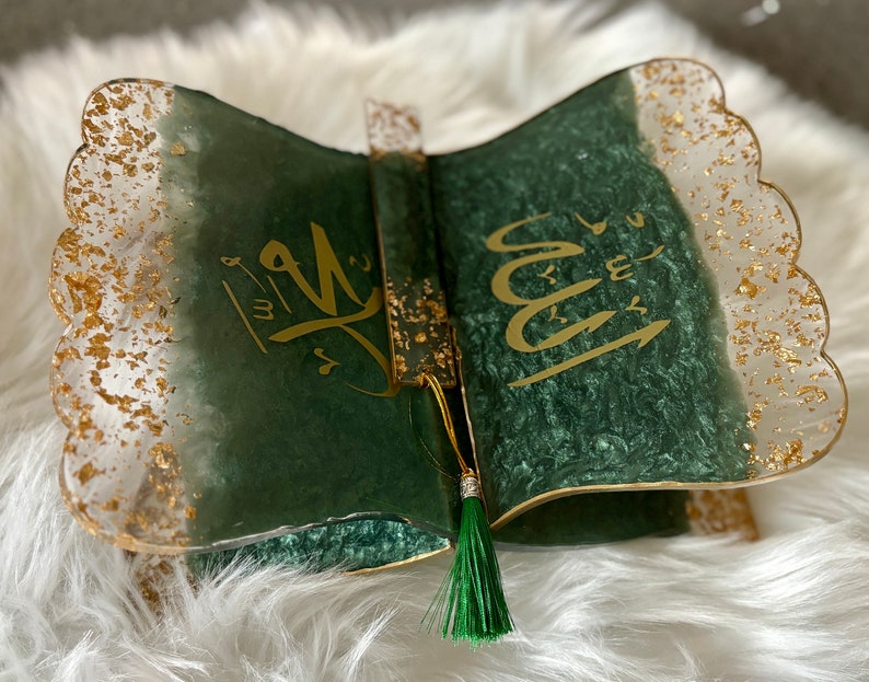 Green Gold Quran Book Holder Resin (Rehal)