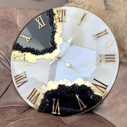 Black with Cream and Gold Resin Wall Clock