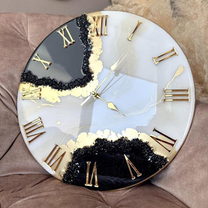 Black with Cream and Gold Resin Wall Clock