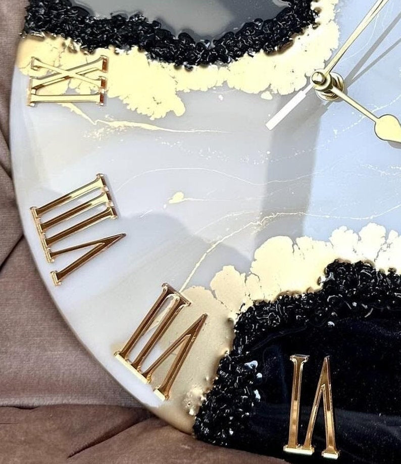 Black with Cream and Gold Resin Wall Clock