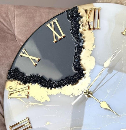 Black with Cream and Gold Resin Wall Clock