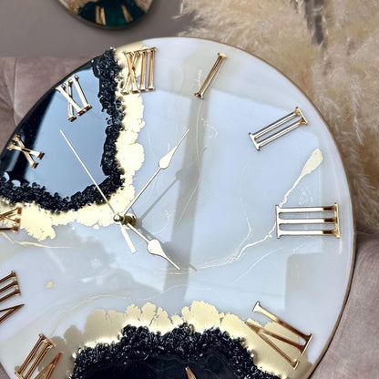 Black with Cream and Gold Resin Wall Clock