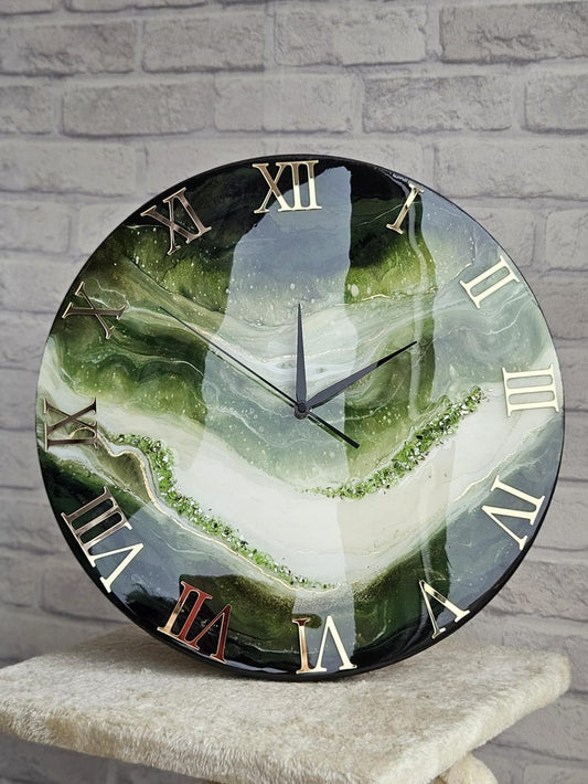 Olive Green The luxury ResinArt Resin Wall Clock