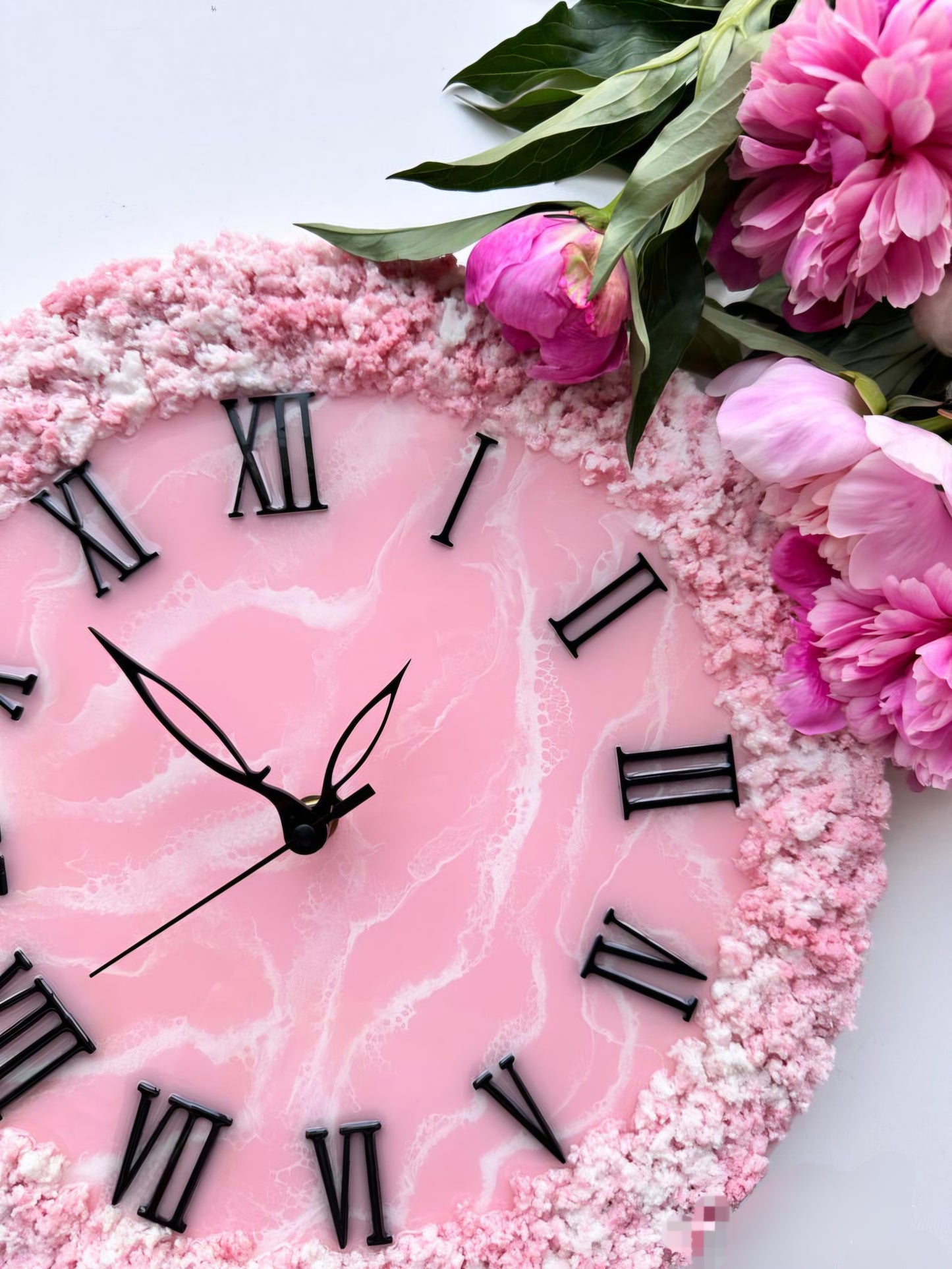 Rose Pink with White Feel The luxury Resinart Resin Wall Clock