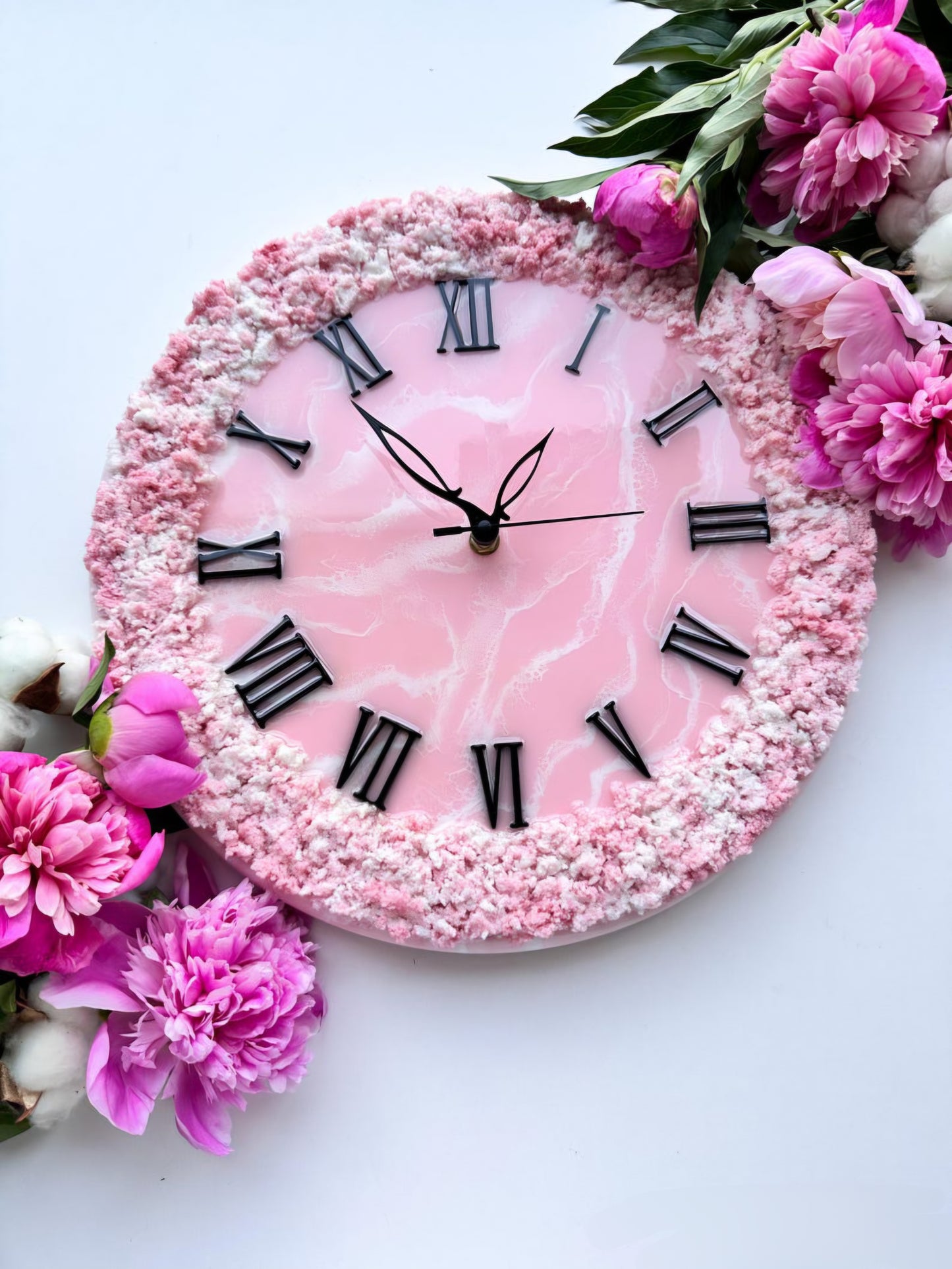 Rose Pink with White Feel The luxury Resinart Resin Wall Clock