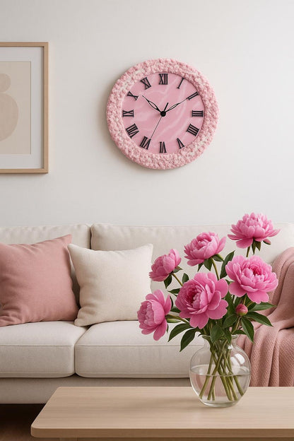 Rose Pink with White Feel The luxury Resinart Resin Wall Clock