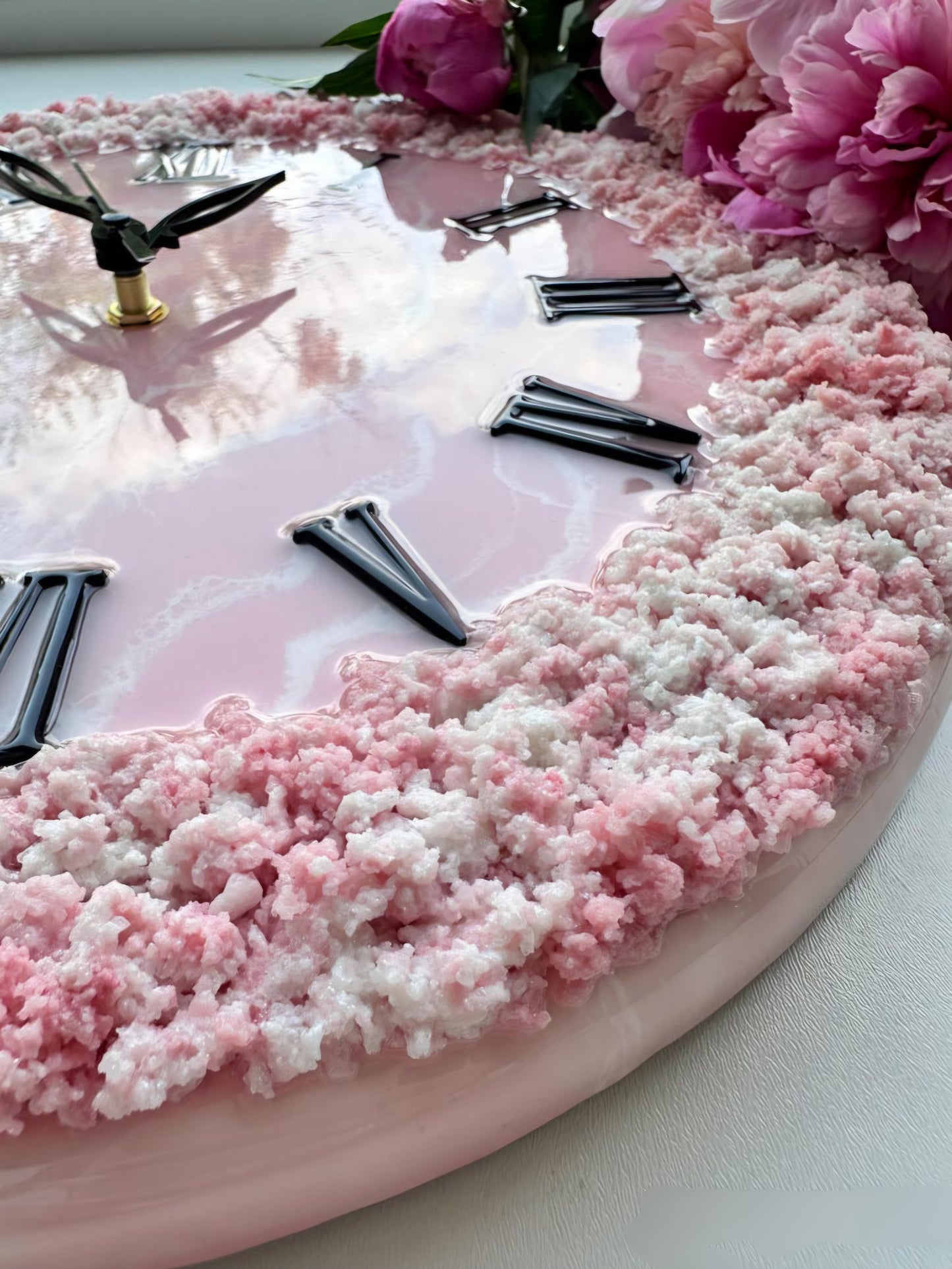 Rose Pink with White Feel The luxury Resinart Resin Wall Clock
