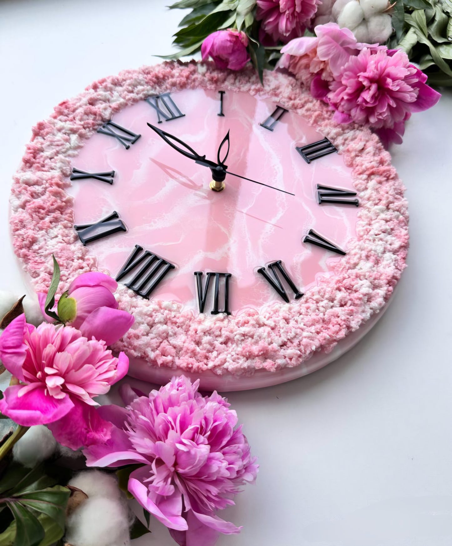 Rose Pink with White Feel The luxury Resinart Resin Wall Clock