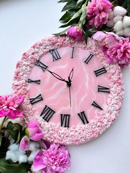 Rose Pink with White Feel The luxury Resinart Resin Wall Clock