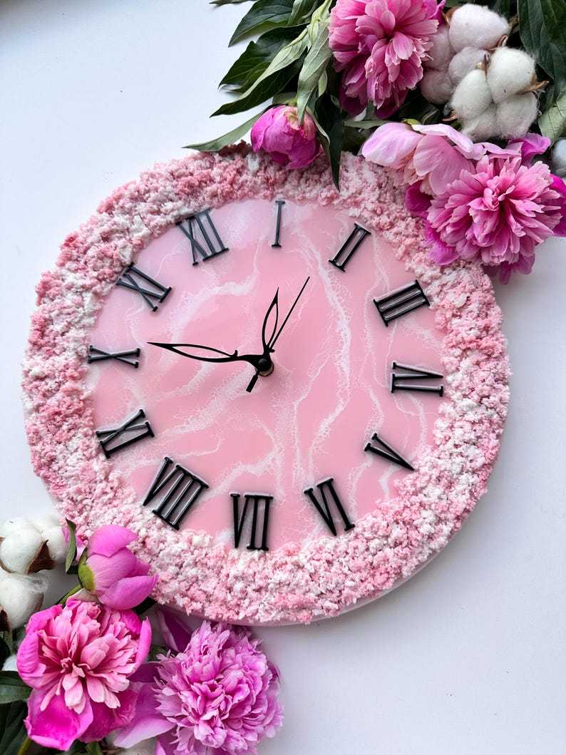 Rose Pink with White Feel The luxury Resinart Resin Wall Clock