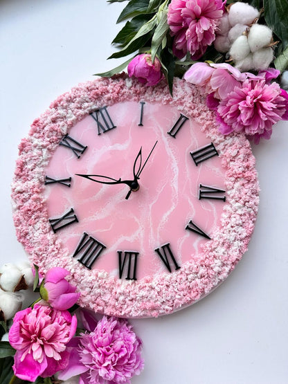 Rose Pink with White Feel The luxury Resinart Resin Wall Clock