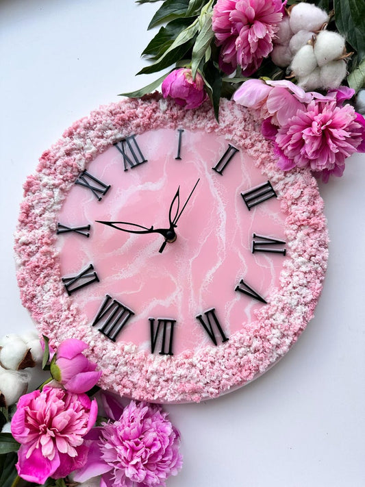 Rose Pink with White Feel The luxury Resinart Resin Wall Clock